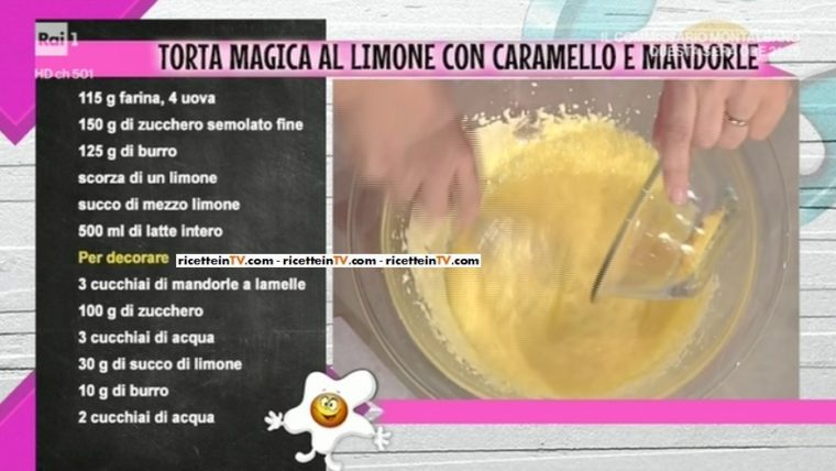 torta magica al limone con caramello e mandorle di Natalia Cattelani