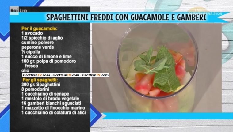 spaghettini freddi con guacamole e gamberi di Gianfranco Pascucci