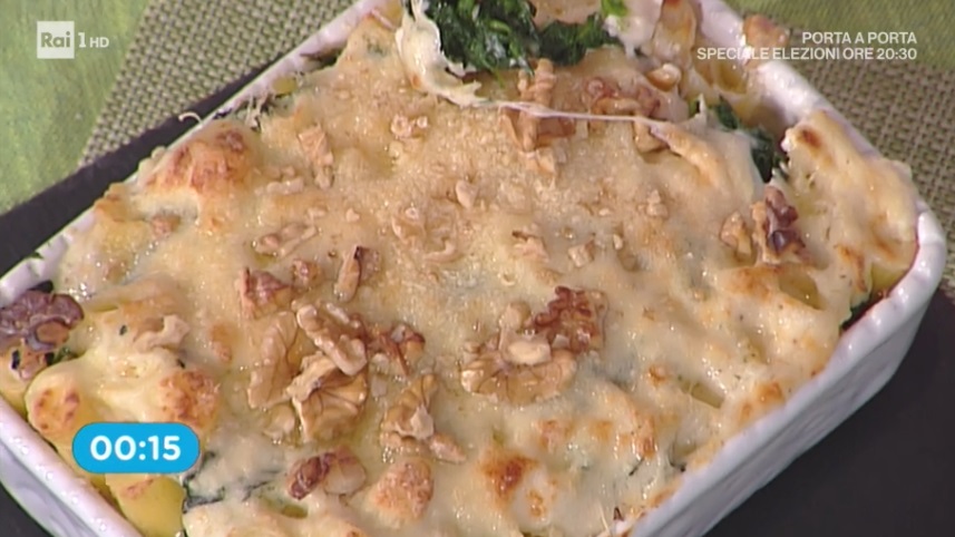 pasticcio di maccheroni con Emmental spinaci e noci