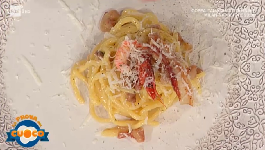 carbonara con tartare di gambero di Natale Giunta