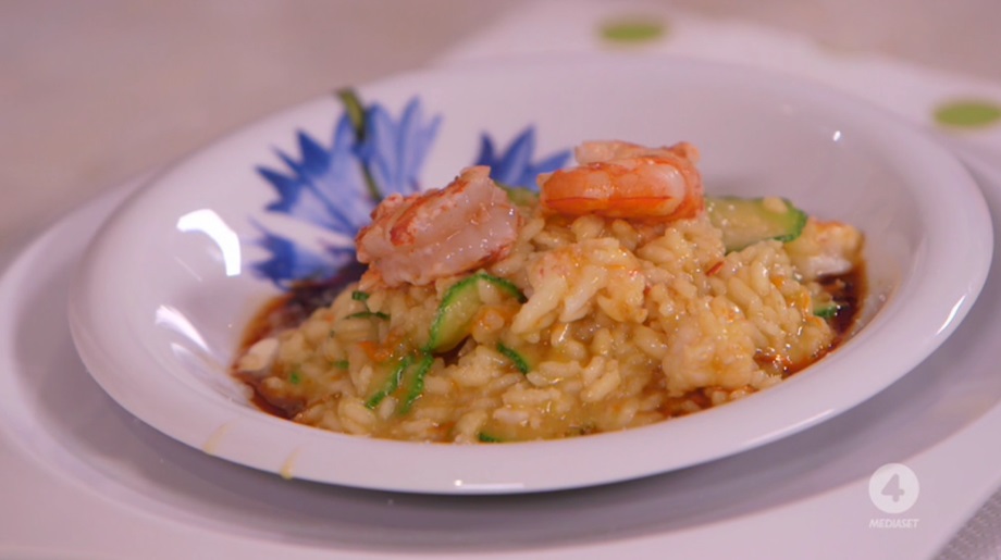 risotto con fiori di zucchine e gamberi