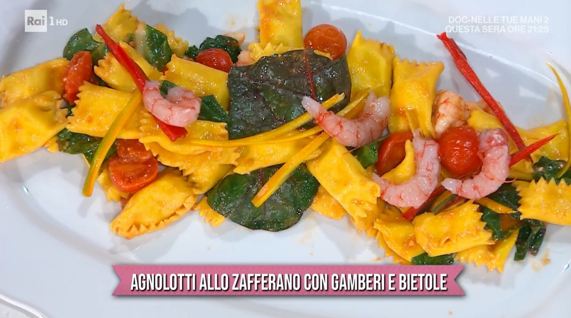 agnolotti allo zafferano con gamberi e bietole di Ivano Ricchebono