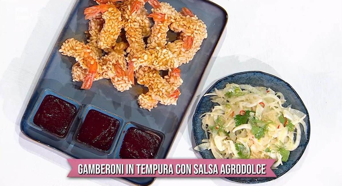 gamberoni in tempura con salsa agrodolce di gemelli Billi