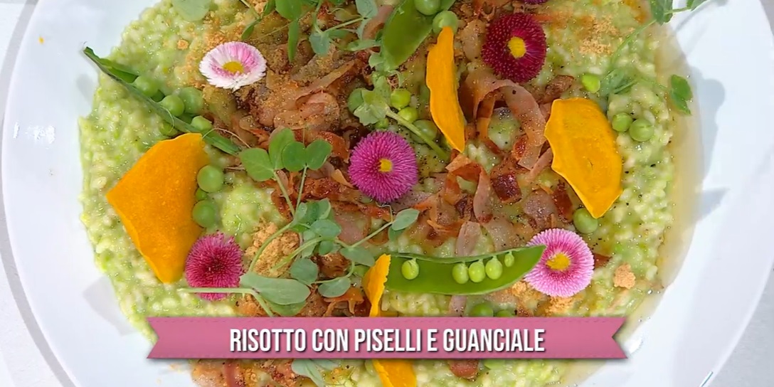 risotto con piselli e guanciale