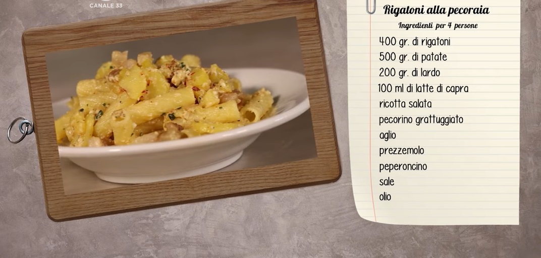 Le ricette del convento  Ricetta rigatoni alla pecoraia