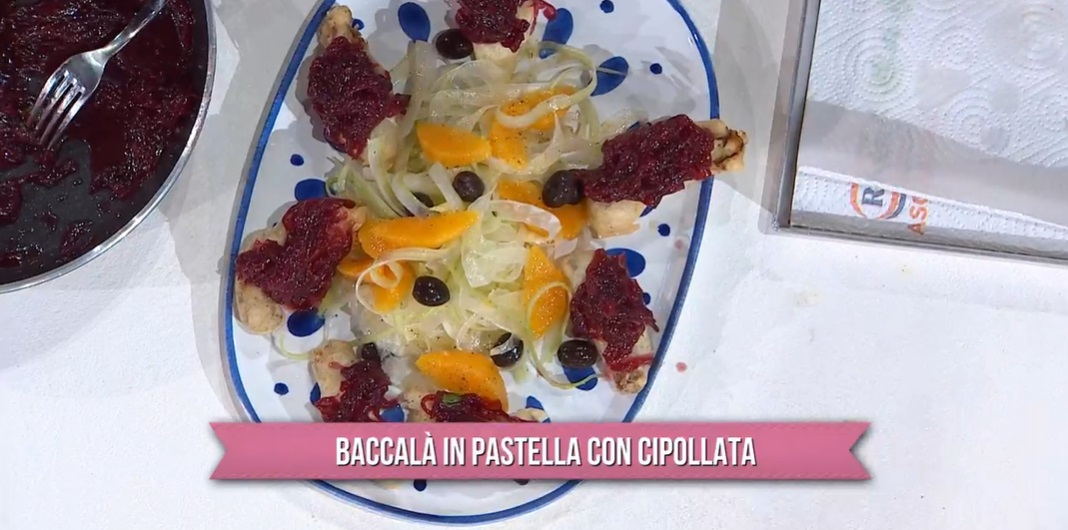 baccalà in pastella con la cipollata di Fabio Potenzano