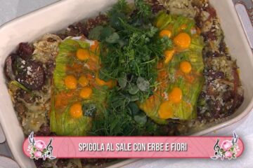spigola al sale con erbe e fiori di Salvatore Giugliano