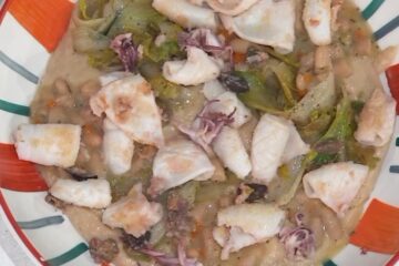 crema di fagioli con scarole e calamari di Salvatore Giugliano