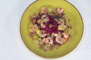 gamberi saltati con patate e cavolo viola di Francesca Marsetti